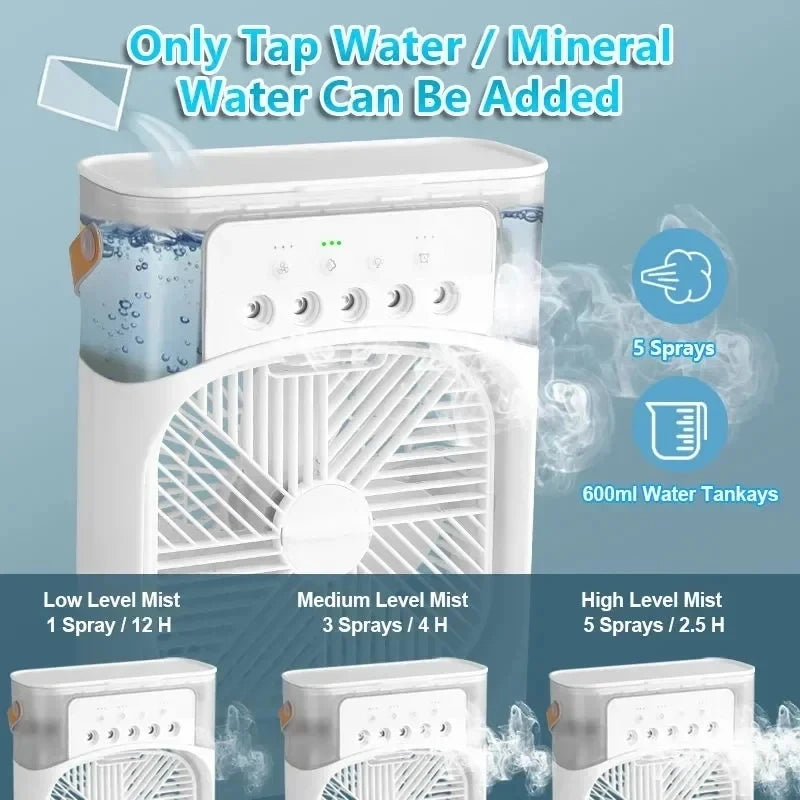 New 3-In-1 Fan, Air Conditioner, Mini Home Air Cooler, LED Night Light, Portable Humidifier, Air Conditioning Fan, Office and Ho